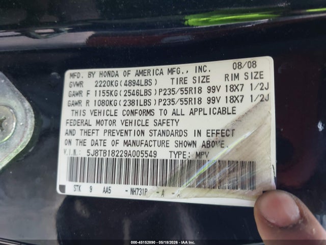 Aukcja sprzedaży 2009 Acura Rdx, vin: 5J8TB18229A005549, numer aukcji: 45152890
