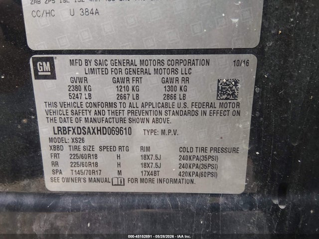 Aukcja sprzedaży 2017 Buick Envision Essence, vin: LRBFXDSAXHD069610, numer aukcji: 45152891