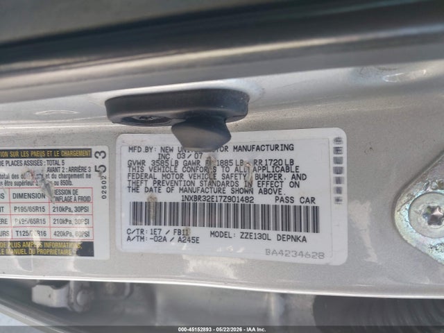 Продаж на аукціоні авто 2007 Toyota Corolla Le, vin: 1NXBR32E17Z901482, номер лоту: 45152893