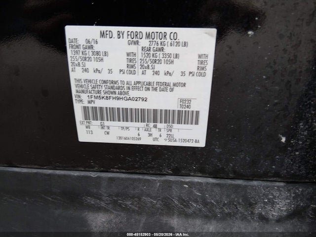 Продаж на аукціоні авто 2017 Ford Explorer Limited, vin: 1FM5K8FH9HGA02792, номер лоту: 45152903