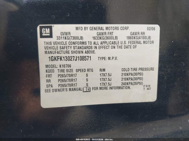 Продаж на аукціоні авто 2007 Gmc Yukon Slt, vin: 1GKFK13027J108571, номер лоту: 45152923