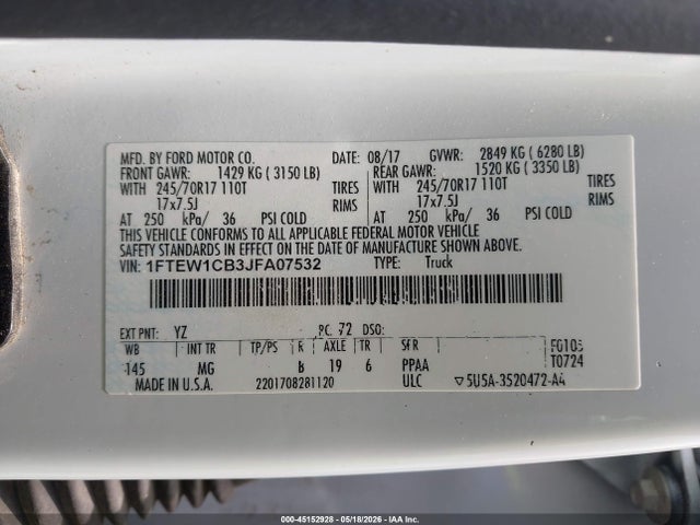 Aukcja sprzedaży 2018 Ford F-150 Xlt, vin: 1FTEW1CB3JFA07532, numer aukcji: 45152928
