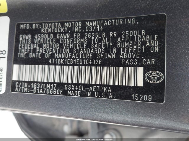 4T1BK1EB1EU104026 Toyota AVALON LIMITED