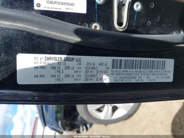 2013 Jeep Patriot Latitude მანქანა იყიდება აუქციონზე, vin: 1C4NJPFA3DD205497, აუქციონის ნომერი: 45152955