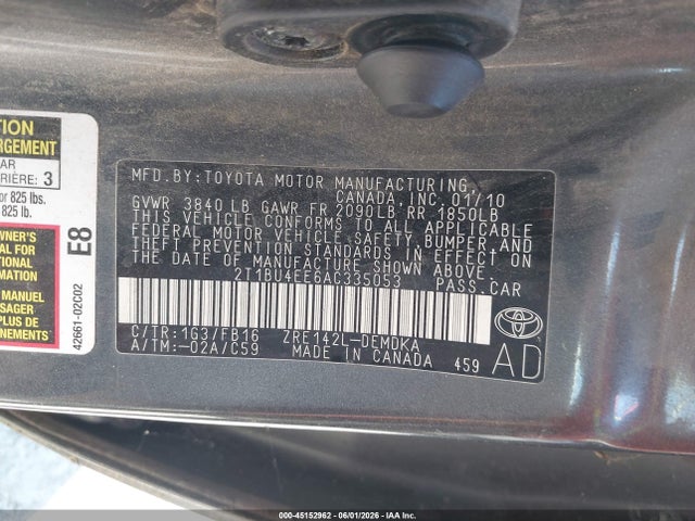 Aukcja sprzedaży 2010 Toyota Corolla, vin: 2T1BU4EE6AC335053, numer aukcji: 45152962