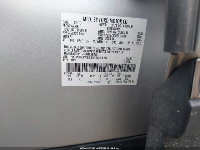 Ford Explorer Limited 2014 1FM5K7F82EGB36176 Image 9