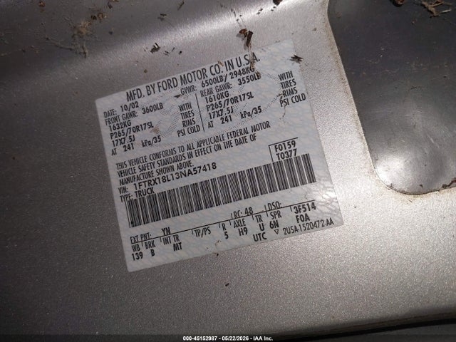 45152987 :رقم المزاد ، 1FTRX18L13NA57418 vin ، 2003 Ford F-150 Lariat/xl/xlt مزاد بيع