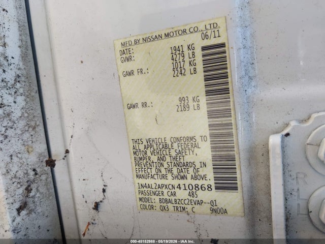 Aukcja sprzedaży 2012 Nissan Altima 2.5 S, vin: 1N4AL2APXCN410868, numer aukcji: 45152988