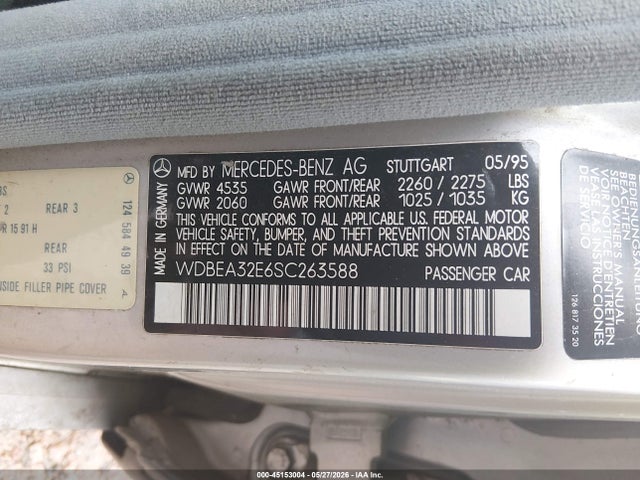 Продажа на аукционе авто 1995 Mercedes-benz E 320 Base/320 Special, vin: WDBEA32E6SC263588, номер лота: 45153004