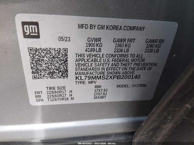 45153021 :رقم المزاد ، KL79MMS2XPB200140 vin ، 2023 Chevrolet Trailblazer Fwd Ls مزاد بيع