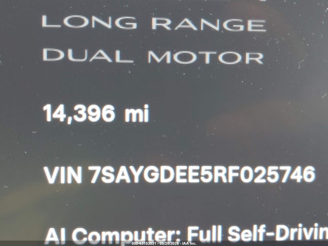 Продажа на аукционе авто 2024 Tesla Model Y Long Range Dual Motor All-wheel Drive, vin: 7SAYGDEE5RF025746, номер лота: 45153031
