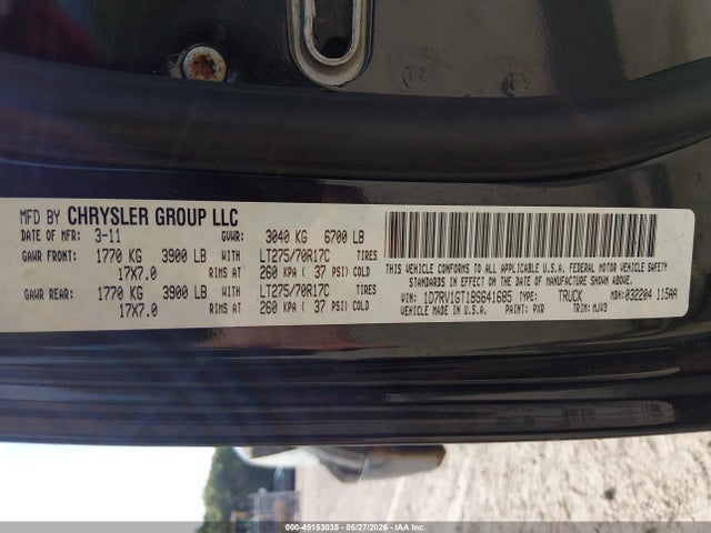 Aukcja sprzedaży 2011 Ram Ram 1500 Slt, vin: 1D7RV1GT1BS641685, numer aukcji: 45153035