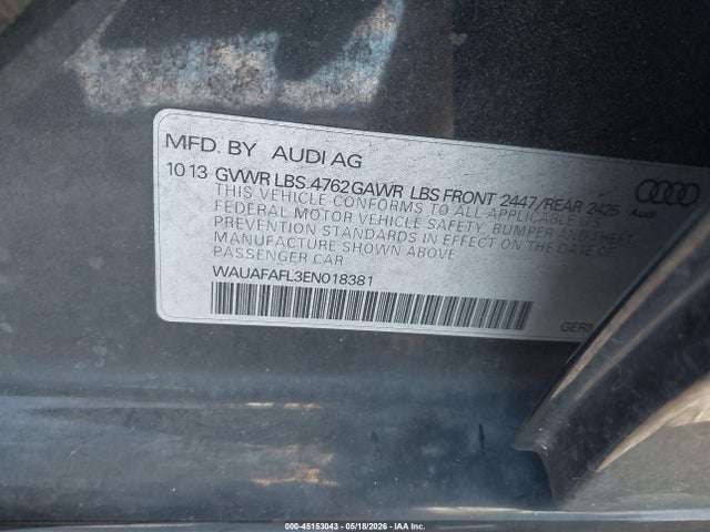45153043 :رقم المزاد ، WAUAFAFL3EN018381 vin ، 2014 Audi A4 2.0t Premium مزاد بيع