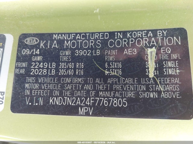 Продажа на аукционе авто 2015 Kia Soul, vin: KNDJN2A24F7767805, номер лота: 45153057