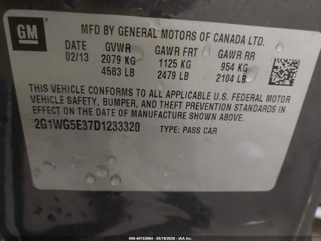 45153064 :رقم المزاد ، 2G1WG5E37D1233320 vin ، 2013 Chevrolet Impala Lt مزاد بيع