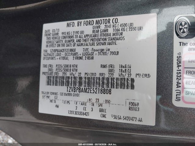 Продаж на аукціоні авто 2014 Ford Mustang V6 Premium, vin: 1ZVBP8AM2E5218808, номер лоту: 45153066
