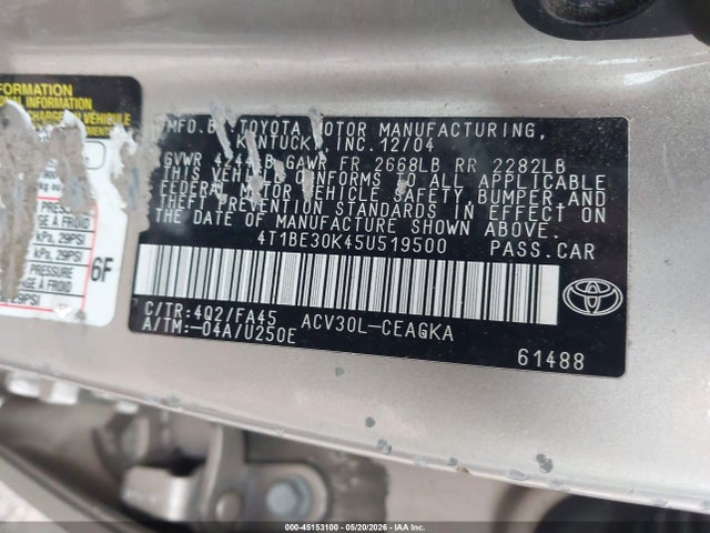 Продажа на аукционе авто 2005 Toyota Camry Xle, vin: 4T1BE30K45U519500, номер лота: 45153100