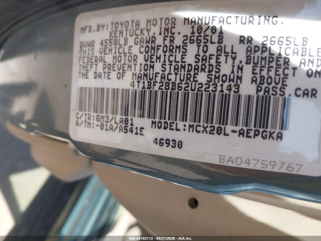 45153112 :رقم المزاد ، 4T1BF28B62U223143 vin ، 2002 Toyota Avalon Xls مزاد بيع