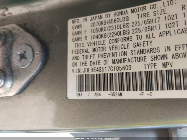 Aukcja sprzedaży 2007 Honda Cr-v Ex, vin: JHLRE48517C105609, numer aukcji: 45153115