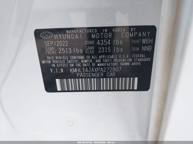Aukcja sprzedaży 2023 Hyundai Sonata Sel, vin: KMHL14JAXPA272807, numer aukcji: 45153152