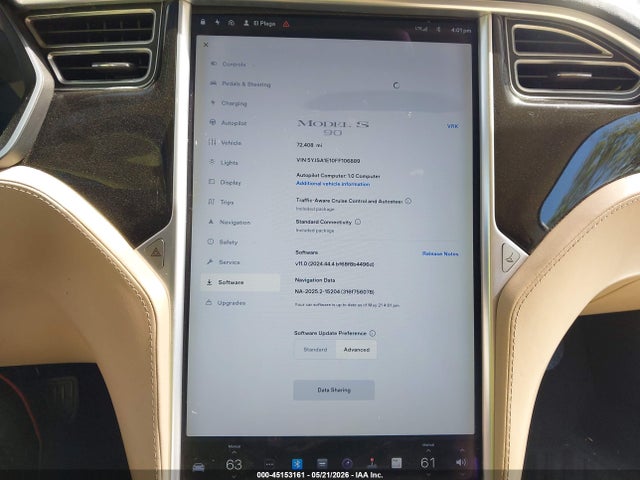 Aukcja sprzedaży 2015 Tesla Model S 60/70/85, vin: 5YJSA1E10FF106889, numer aukcji: 45153161