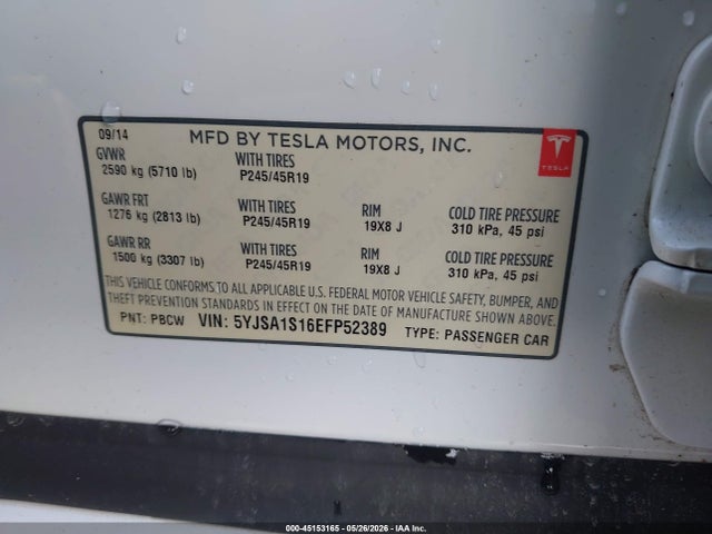 Aukcja sprzedaży 2014 Tesla Model S, vin: 5YJSA1S16EFP52389, numer aukcji: 45153165