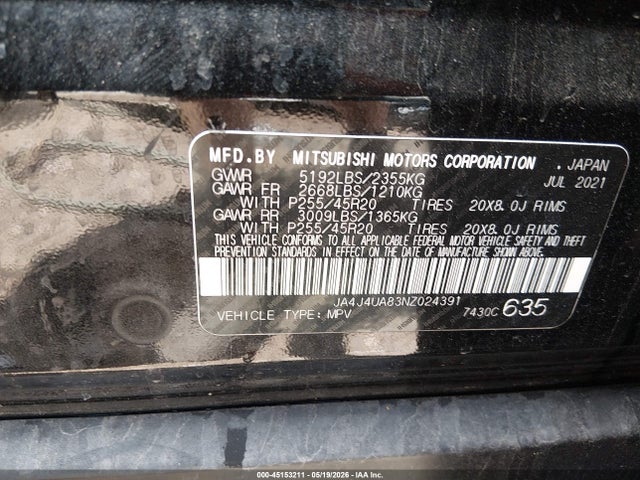 Продажа на аукционе авто 2022 Mitsubishi Outlander Black Edition S-awc/se 2.5 S-awc/se Launch Edition S-awc, vin: JA4J4UA83NZ024391, номер лота: 45153211