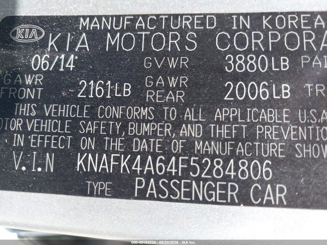 Продажа на аукционе авто 2015 Kia Forte Lx, vin: KNAFK4A64F5284806, номер лота: 45153234