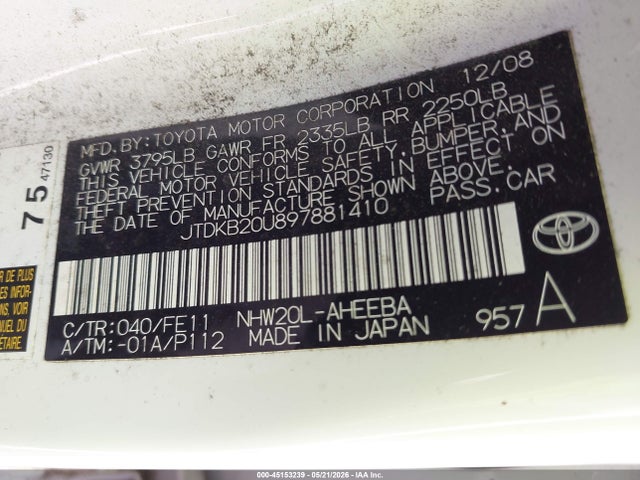Aukcja sprzedaży 2009 Toyota Prius, vin: JTDKB20U897881410, numer aukcji: 45153239
