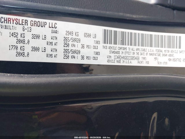 Продажа на аукционе авто 2013 Dodge Durango Sxt, vin: 1C4RDHAG6DC685468, номер лота: 45153243