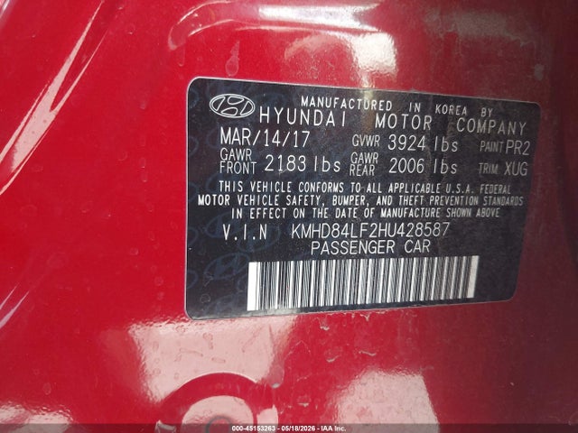 Aukcja sprzedaży 2017 Hyundai Elantra Se, vin: KMHD84LF2HU428587, numer aukcji: 45153263