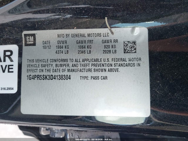 Продажа на аукционе авто 2013 Buick Verano Convenience Group, vin: 1G4PR5SK3D4138304, номер лота: 45153270