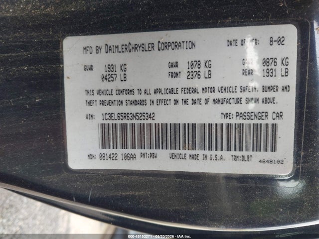 Aukcja sprzedaży 2003 Chrysler Sebring Limited, vin: 1C3EL65R63N525342, numer aukcji: 45153271