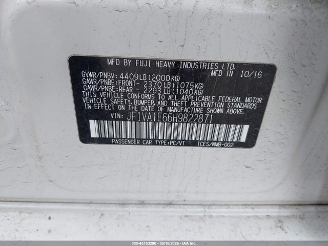 Продаж на аукціоні авто 2017 Subaru Wrx Premium, vin: JF1VA1E66H9822871, номер лоту: 45153280