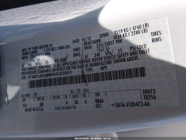 Ford ESCAPE SE 2017 1FMCU0G99HUC53551 Image 9
