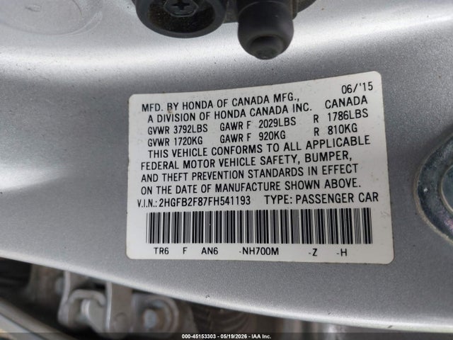 2HGFB2F87FH541193 Honda CIVIC EX