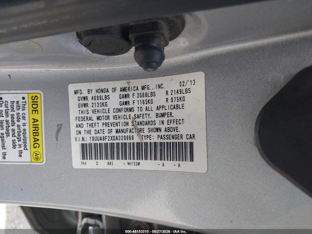 45153310 :رقم المزاد ، 19UUA8F2XDA009666 vin ، 2013 Acura Tl 3.5 مزاد بيع