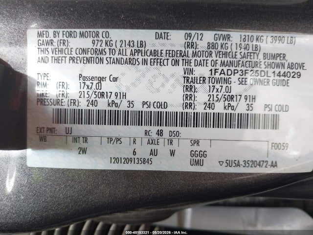 Продаж на аукціоні авто 2013 Ford Focus Se, vin: 1FADP3F25DL144029, номер лоту: 45153321