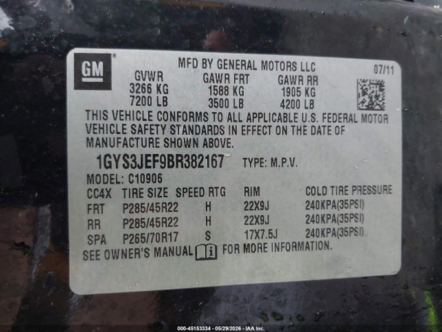 Продажа на аукционе авто 2011 Cadillac Escalade Esv Premium, vin: 1GYS3JEF9BR382167, номер лота: 45153334