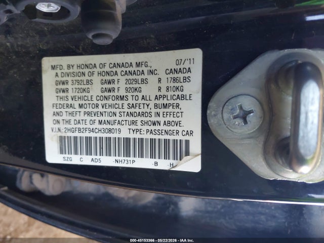 Продаж на аукціоні авто 2012 Honda Civic Ex-l, vin: 2HGFB2F94CH308019, номер лоту: 45153366