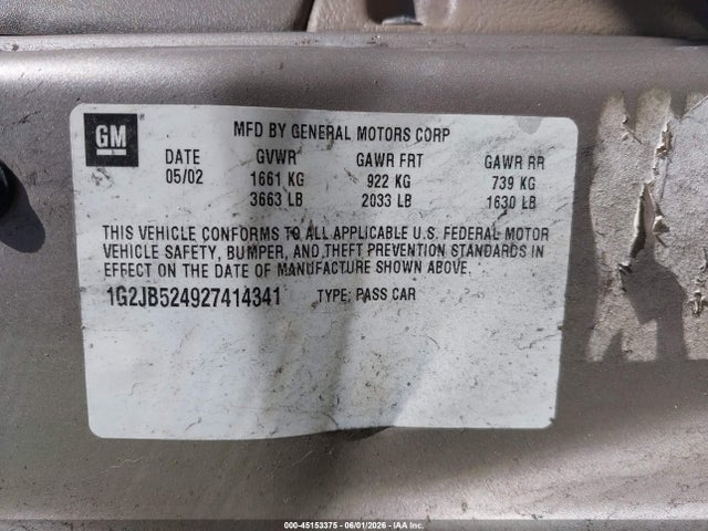 Aukcja sprzedaży 2002 Pontiac Sunfire Se, vin: 1G2JB524927414341, numer aukcji: 45153375