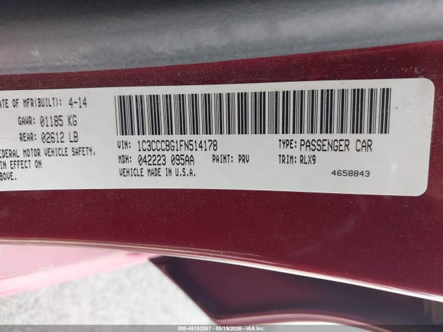 Продажа на аукционе авто 2015 Chrysler 200 S, vin: 1C3CCCBG1FN514178, номер лота: 45153387