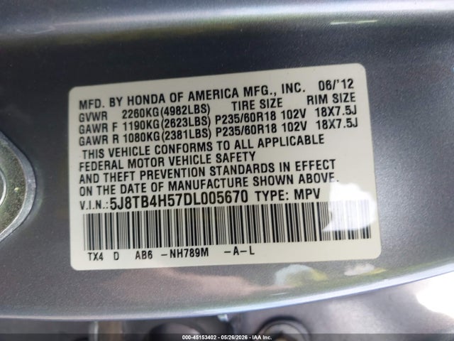 Продаж на аукціоні авто 2013 Acura Rdx, vin: 5J8TB4H57DL005670, номер лоту: 45153402