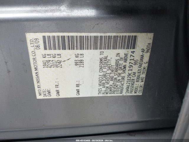 45153408 :رقم المزاد ، 1N4AL21E29C197174 vin ، 2009 Nissan Altima 2.5 S مزاد بيع
