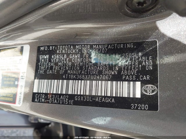 Продажа на аукционе авто 2007 Toyota Avalon Xls, vin: 4T1BK36BX7U247067, номер лота: 45153409