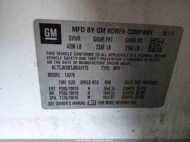 KL7CJKSB3JB544175 Chevrolet TRAX LS