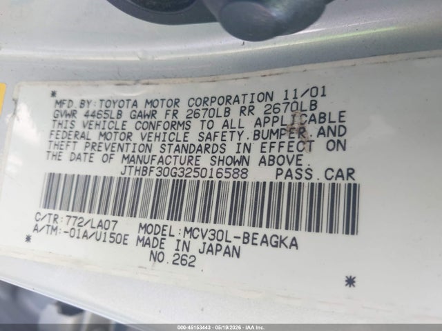 Aukcja sprzedaży 2002 Lexus Es 300, vin: JTHBF30G325016588, numer aukcji: 45153443