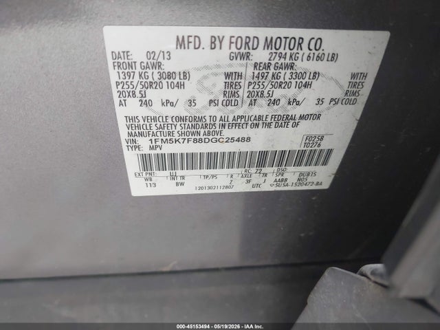 Продажа на аукционе авто 2013 Ford Explorer Limited, vin: 1FM5K7F88DGC25488, номер лота: 45153494