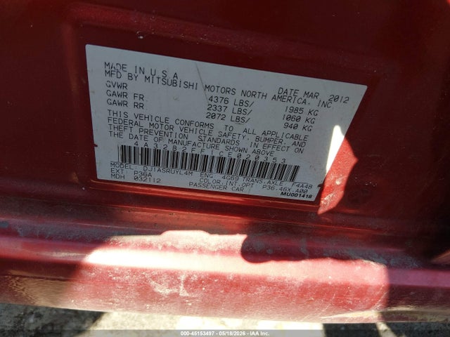Aukcja sprzedaży 2012 Mitsubishi Galant Fe, vin: 4A32B2FF1CE020353, numer aukcji: 45153497