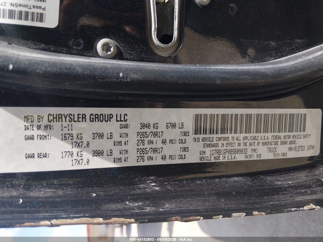 45153503 :رقم المزاد ، 1D7RB1GP0BS609032 vin ، 2011 Ram Ram 1500 Slt مزاد بيع